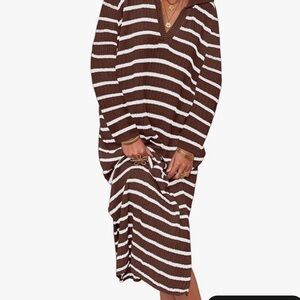 Brown and White Striped Knit Dress
